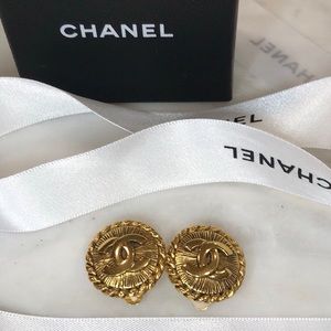 Chanel Gold Round Clip-On Earrings with Box